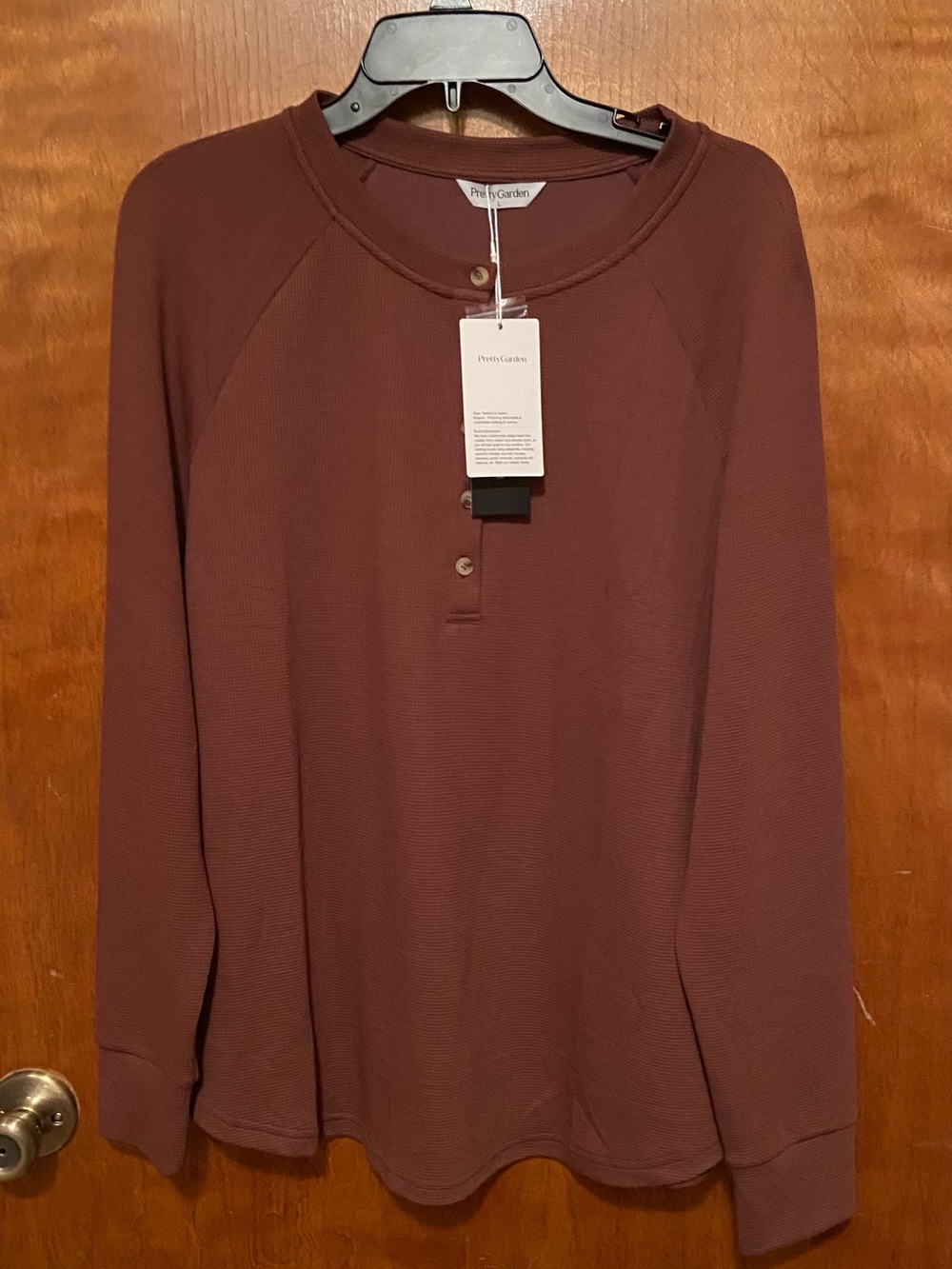 NWT Brown Waffle Knit Henley Top